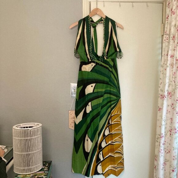 NWT Farm Rio Toucan beaded maxi halter dress, sz. S - Picture 8 of 8